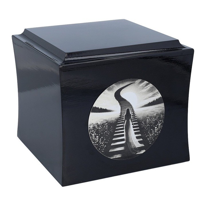 Urna crematorie pentru femei Remember Forever, Schody do Nieba, negru-alb, din lemn, personalizabila