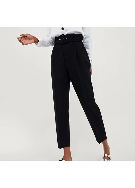 Irodai nadrág, magas derekú, övvel, fekete, S-XXL - S