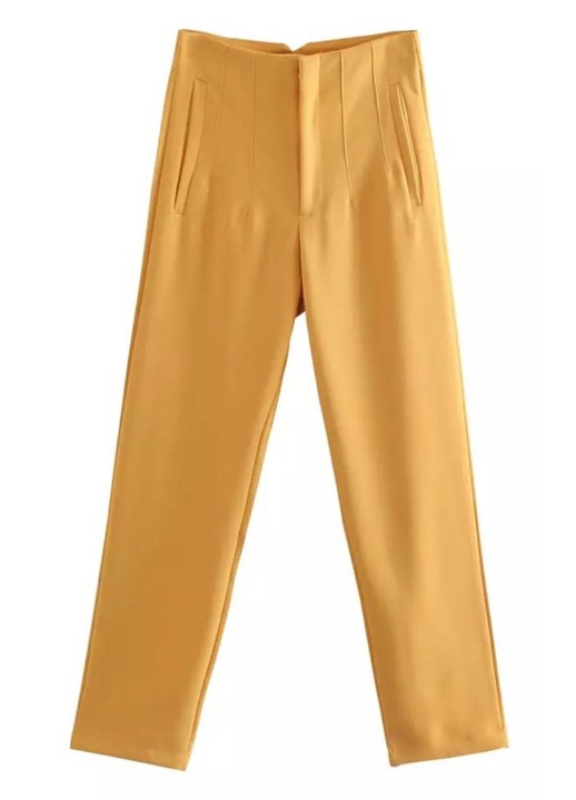 Офис панталон, висока талия, ежедневен, горчично жълт, Жълт