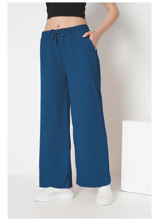 Pantaloni de Vara, Vaporosi, Largi, Cu Buzunare, Albastru - S