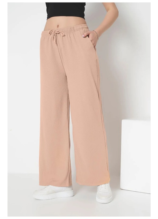 Pantaloni de Vara, Vaporosi, Largi, Cu Buzunare, Bej - L