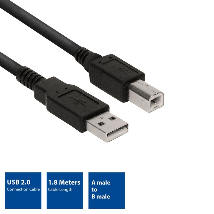 Cablu de conectare Eminent USB 2.0 A tata - USB B tata 1.8m Negru