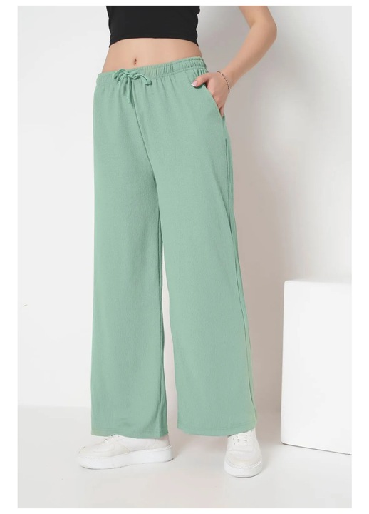 Pantaloni de Vara, Vaporosi, Largi, Cu Buzunare, Verde - S