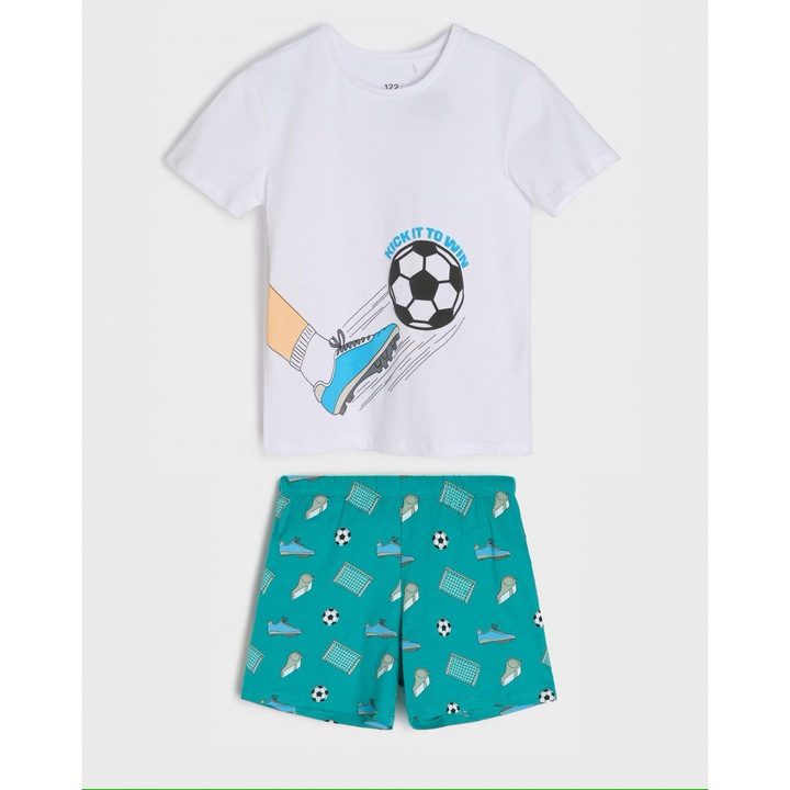 Pijama bumbac 2 piese Fotbal Kick to Win 31925, Alb