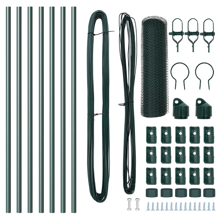 Kit gard cu plasa hexagonala, vidaXL, verde, 0.6x10 m, otel