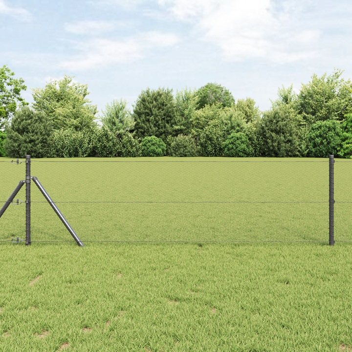 Gard hexagonal Gossi gri 0.6x10 m otel, stalpi de gard Gossi 7 buc gri Ø32 mm 100 cm otel galvanizat