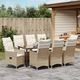 Set de 9 scaune de gradina reglabile cu perne, polirattan bej, vidaXL