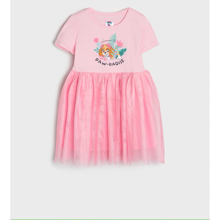 Rochie bumbac cu tul Paw-ridise 31996, Roz, 128 CM
