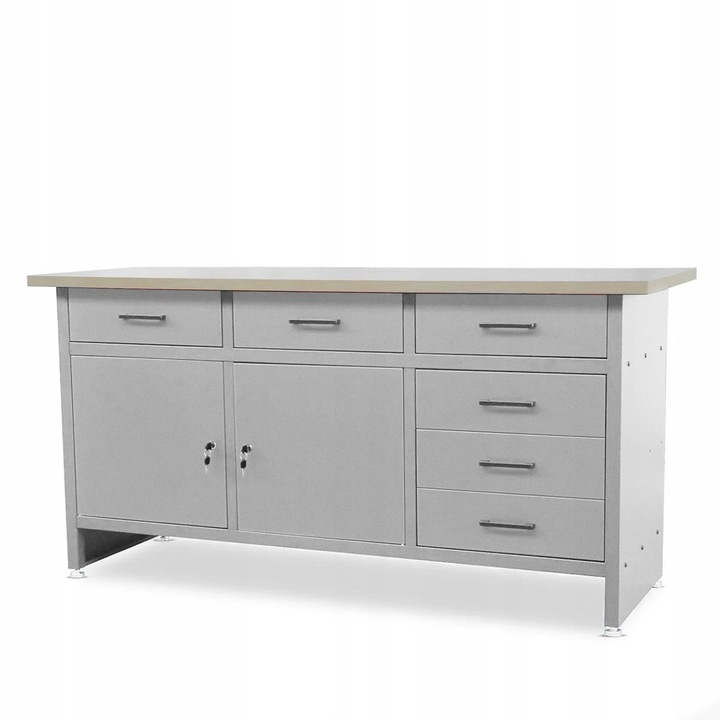 Banc de lucru JAN NOWAK HENRY, 170x85x60cm, 6 sertare, gri, otel, 570 kg capacitate maximă