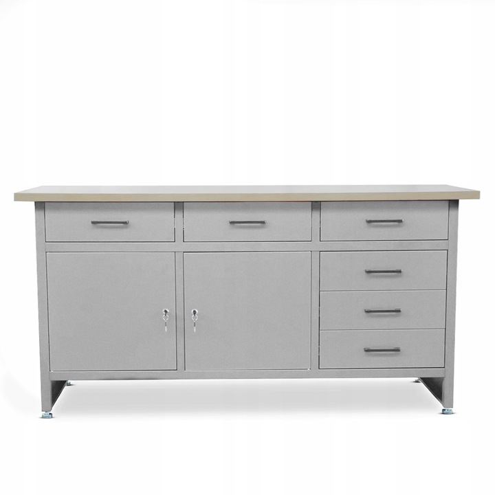 Banc de lucru JAN NOWAK HENRY, 170x85x60cm, 6 sertare, gri, otel, 570 kg capacitate maximă