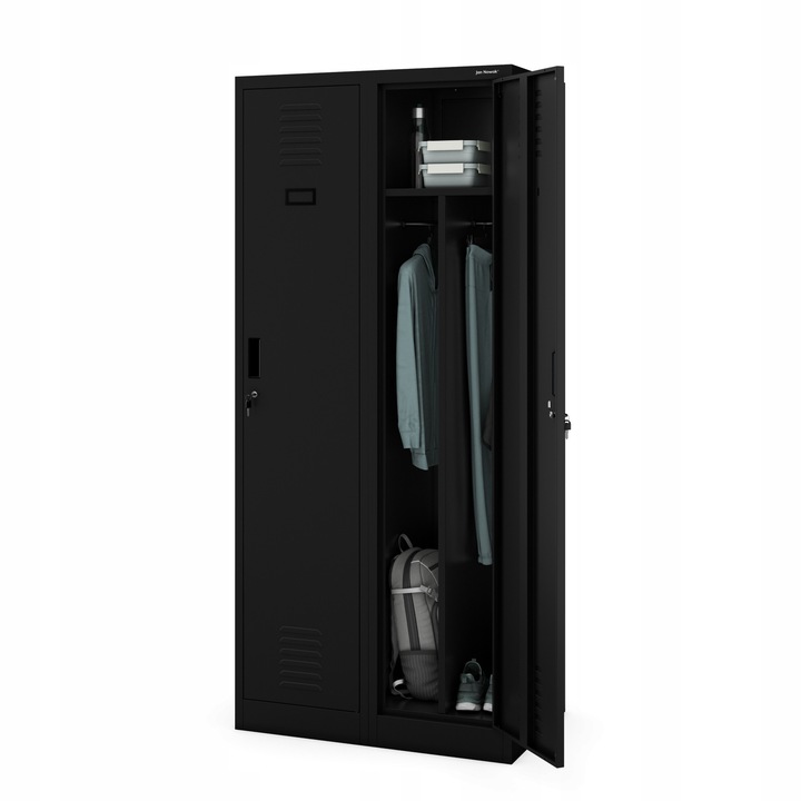 OHS fém szekrény, Kacper Jan Nowak, négy rekesszel, 800 x 1800 x 500 mm, fekete