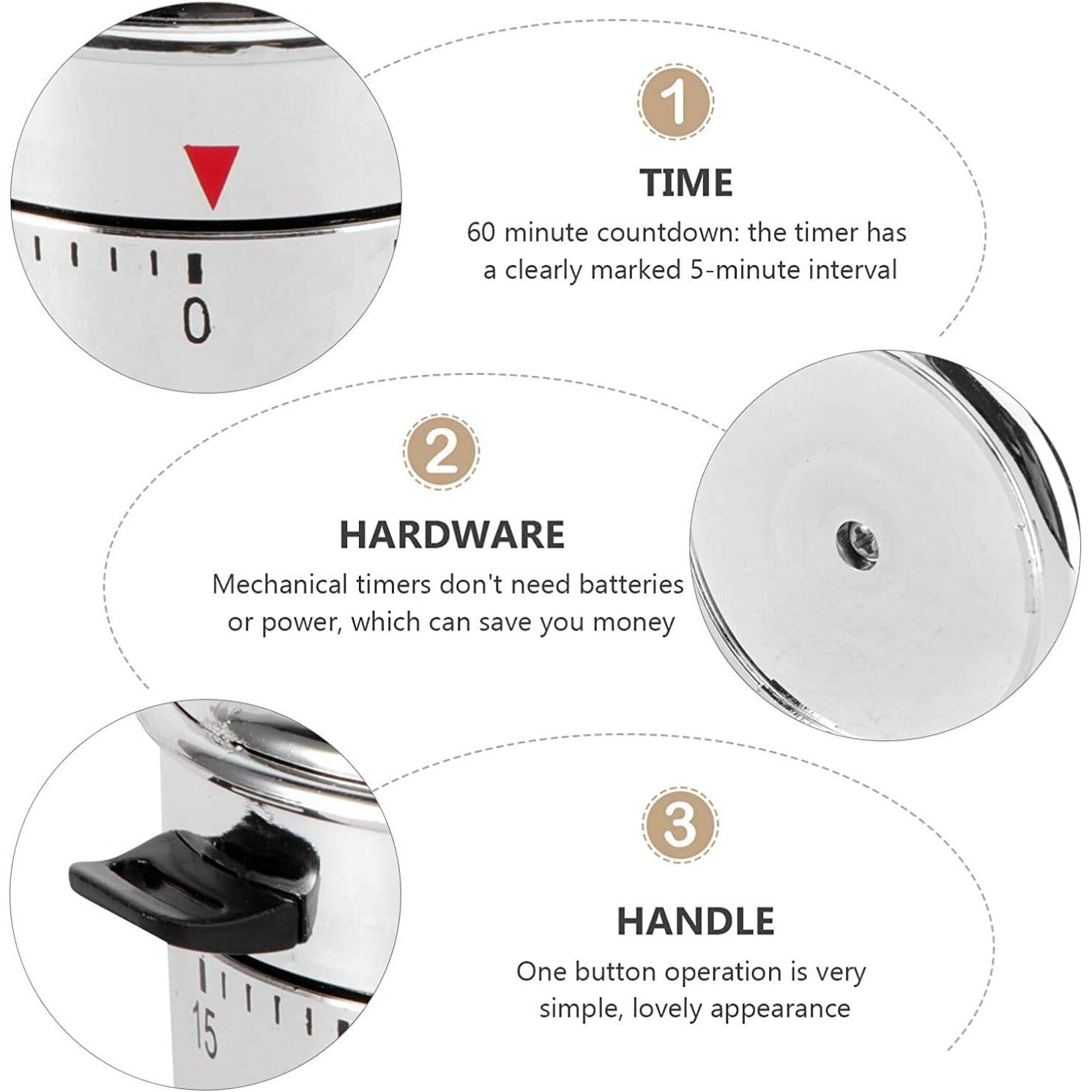 Timer mecanic pentru bucatarie, 60 minute, design oval, din otel ...