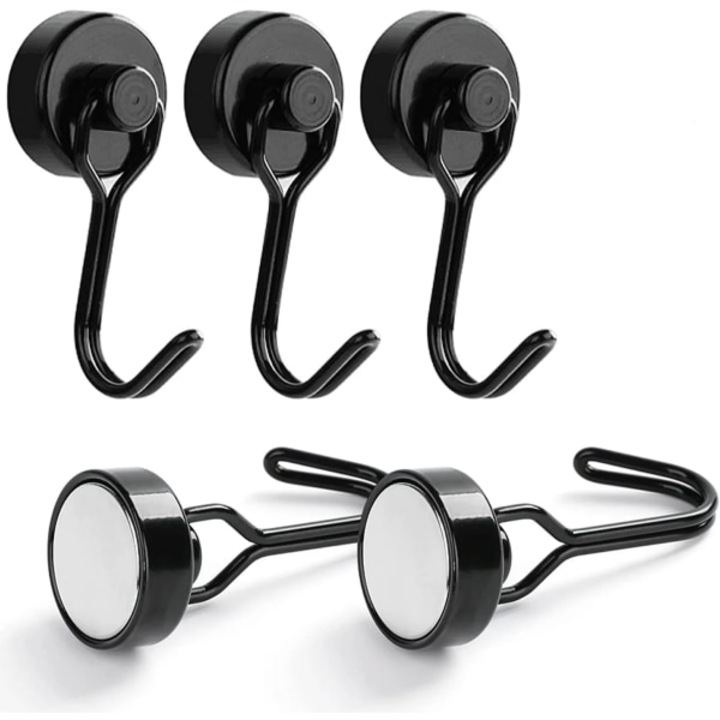 Cuiere magnetice, set de 5, carlige magnetice puternice 30kg, design rotativ, negru
