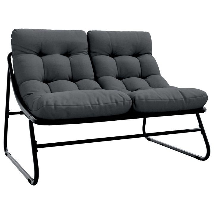 Градинска пейка с възглавница vidaXL, Черна, 110x80x71 см, Стомана, 10.3 kg