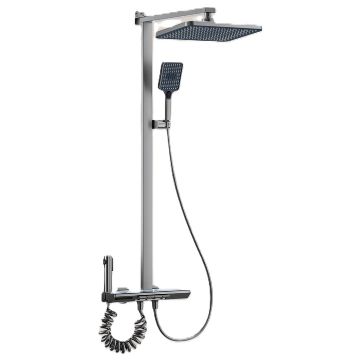 Интелигентна душ колона, Sleet, Цифров дисплей за температура и околна светлина, Космически алуминий, Еднолостов, Регулируема температура и дебит на водата, Устойчив на надраскване и корозия, Лесен за монтаж и употреба