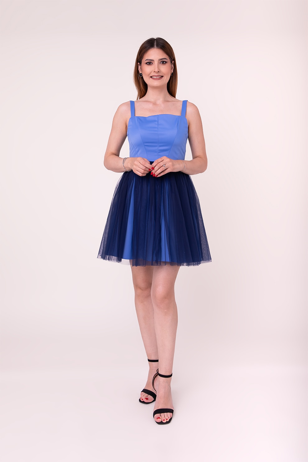 Ilona Andreoiu, Rochie scurta evazata Dark Orchid, Albastru, Bleumarin, 38