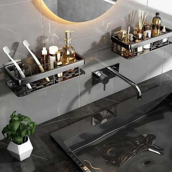 Стенен органайзер, алуминий, минималистичен, черен, 30x13 см