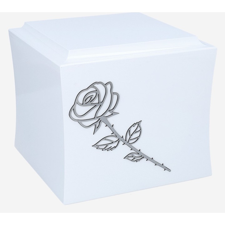 Urna funerara din lemn cu sicriu de incinerare cu trandafir pentru cenusa Remember Forever