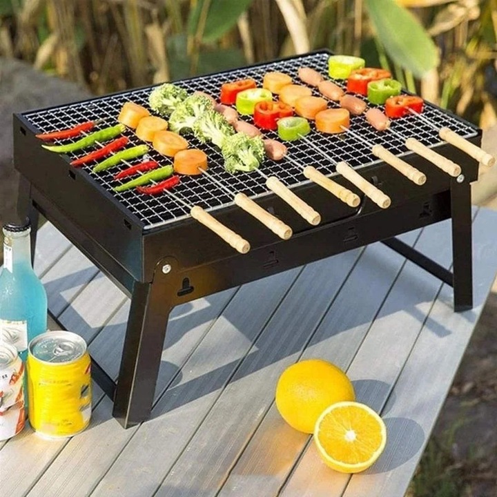 Hordozható grillsütő, Just Grill It, rozsdamentes acél, fekete, 35x27x20 cm
