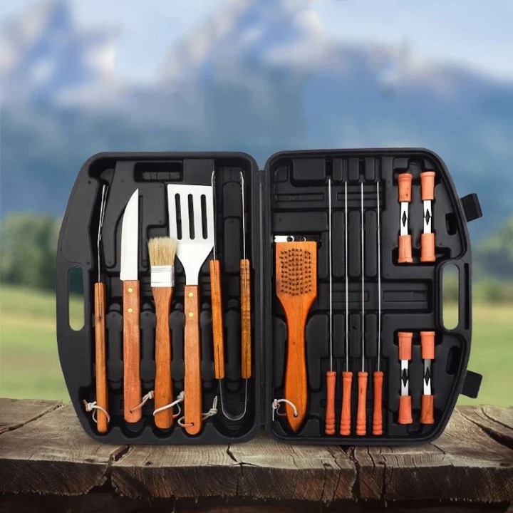 Комплект прибори за грил, неръждаема стомана, алуминиев корпус, 18 части
