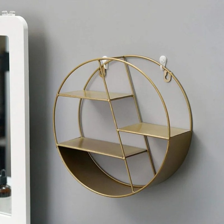 Декоративен рафт, Матово черно, Кръгъл, Метален, 29x29x9.5 см