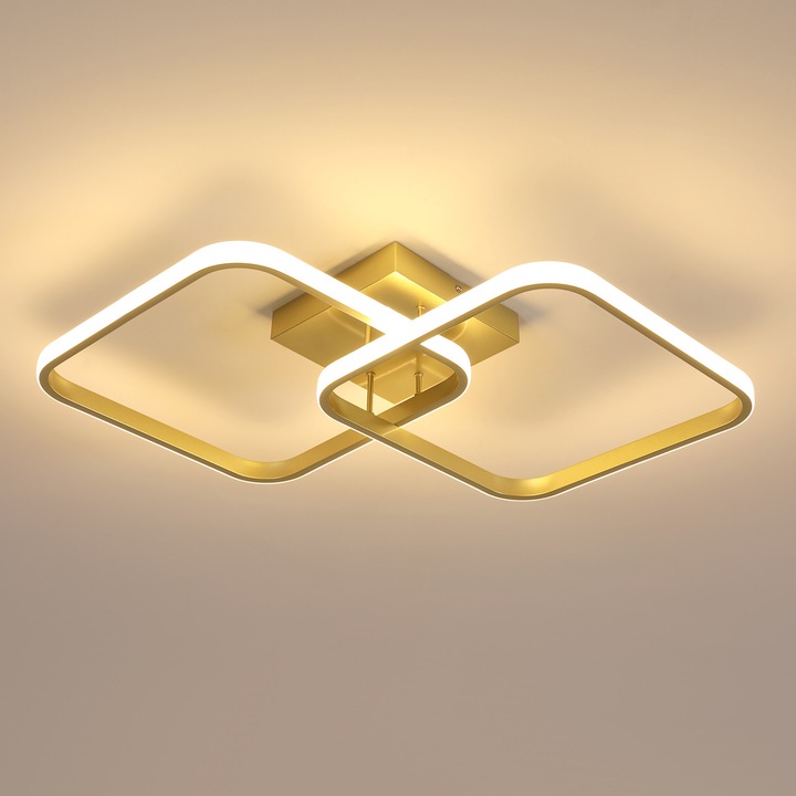 LED таванна лампа, Goeco, модерна, 42W, 4700LM, топла светлина 3000K, квадратна, златиста, подходяща за кухня, трапезария, хол, спалня, офис