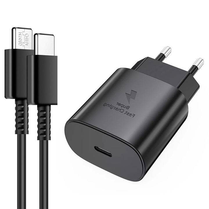 Incarcator Fast Charge AYSTOAYS®, 45W, Cu cablu 1M Type-C - Type-C, Compatibil cu Samsung si alte dispozitive cu intrarea Type C, Negru