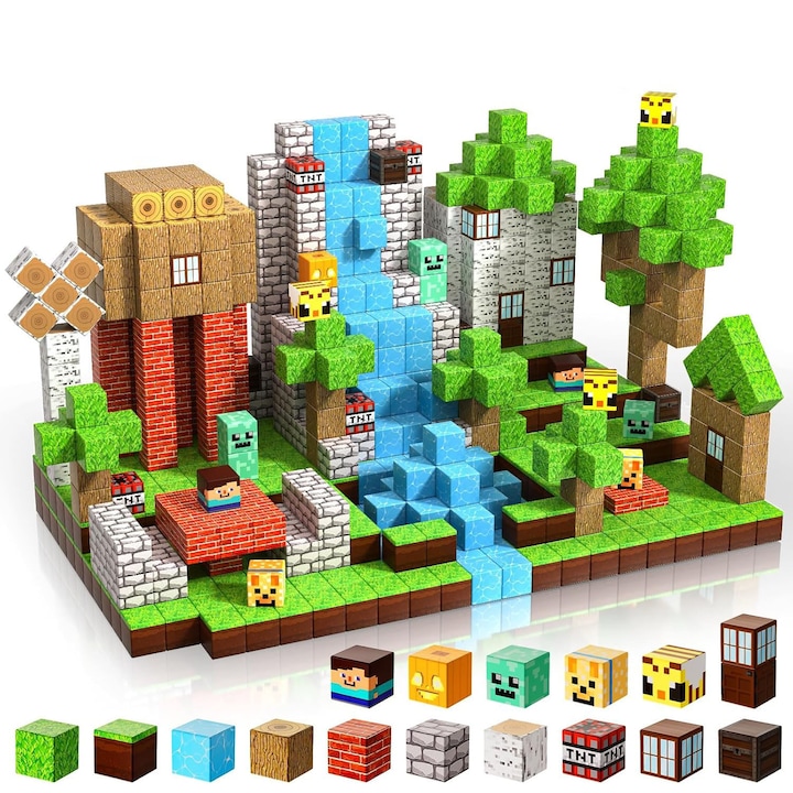 Minecraft Mágneses Építőkészlet, 100 Darabos, DIY, Számos Kreatív Építési Lehetőség, BPA Mentes, Képzelet és Kreativitás, Többszínű