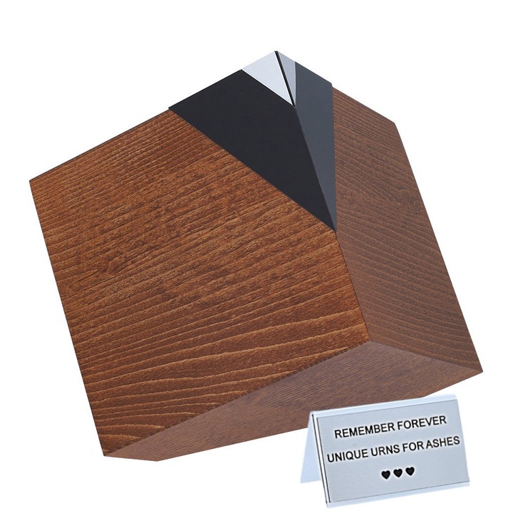 Urna de incinerare moderna din lemn masiv pentru adulti Remember Forever, maro