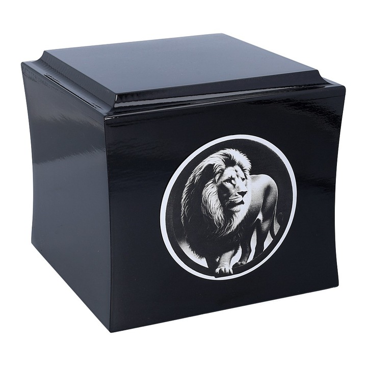 Urna de incinerare cu motiv leu Remember Forever, negru