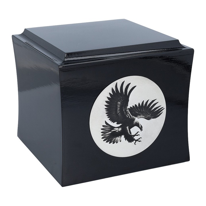 Urna de incinerare cu motiv de vultur Remember Forever, negru