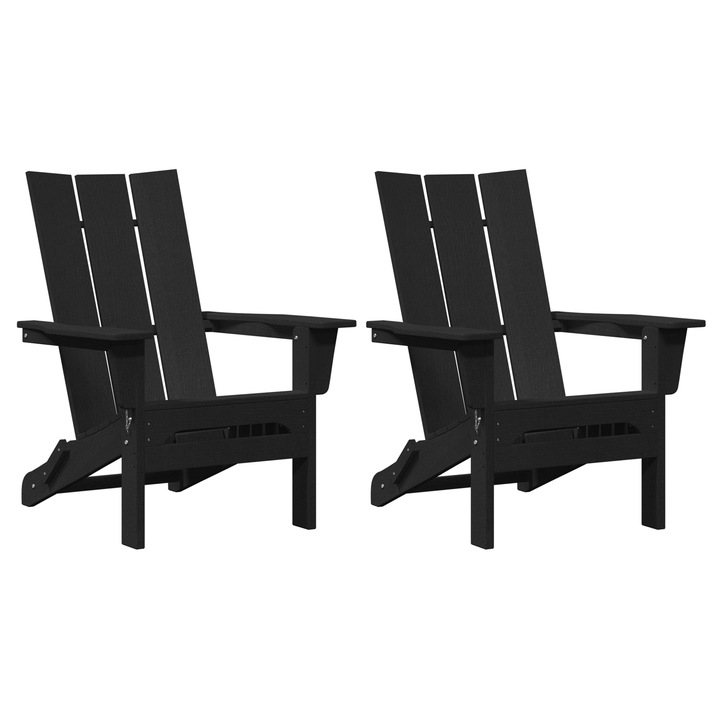 Set de 2 scaune pliabile vidaXL Adirondack, negru, 74,5x80,5x90 cm, HDPE
