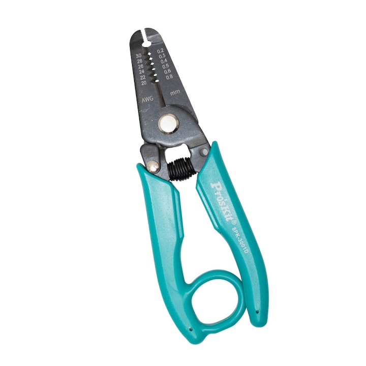 Прецизни клещи за оголване на кабели Pro'sKit 8PK-3001D, 3 в 1, Рязане-оголване-затягане, 0.2/0.3/0.4/0.5/0.6/0.8 мм, Предпазно заключване