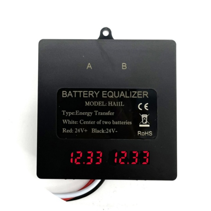 Egalizator baterii 24V, 2 x 12V, pentru panouri fotovoltaice cu afisaj LCD, protectie la polaritati, Negru
