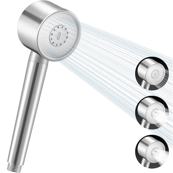 Dus de mana de inalta presiune, BOMSTOM, Reglabil, Otel inoxidabil, Argintiu