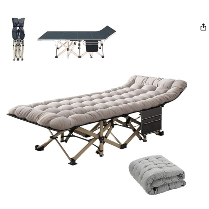 Folding bed, EXCITAT ®, Adult bed, 190cm long, extra wide, sturdy, foldable, with cushion and handbag, portable office bed, suitable for family night sleep