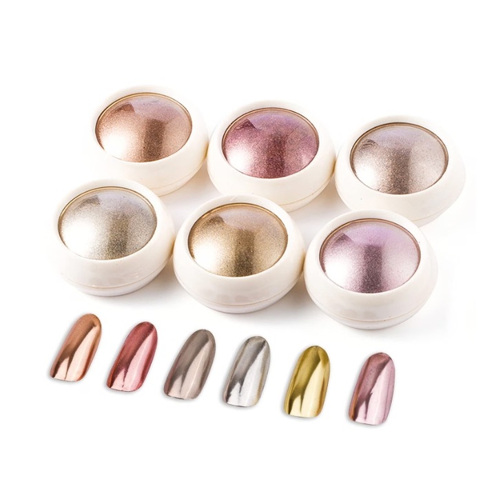Комплект 6 пудри за нокти, Огледален ефект, Многоцветен