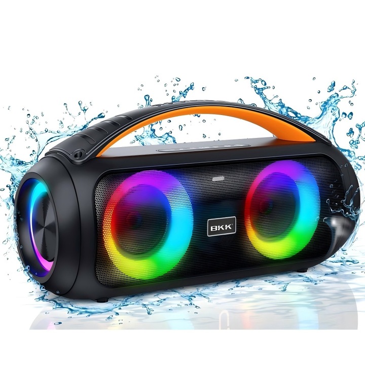 Boxa portabila MOSMAOO®, 40W, 4500 mAh, Bluetooth 5.3, TWS, Lumini RGB Atmosfera, IPX5, AUX, USB, Card SD, MIC, Negru