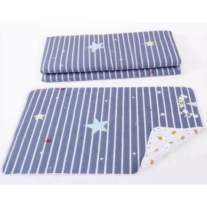 Set 2 Aleza impermeabila mare pentru copii, Gkllonve®, 70x120 cm, absorbanta si lavabila, refolosibila, schimbat scutecul bebelusului, protectie pat, albastru