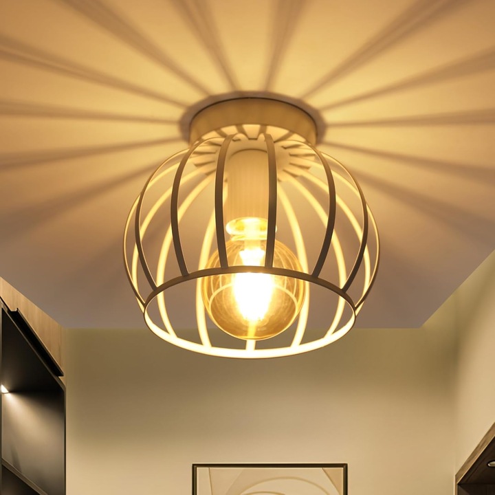 Vintage mennyezeti csillár, Toolight, fehér fém kalitka, E27, hálószobába, nappaliba, bejáratba, erkélyre, folyosóra