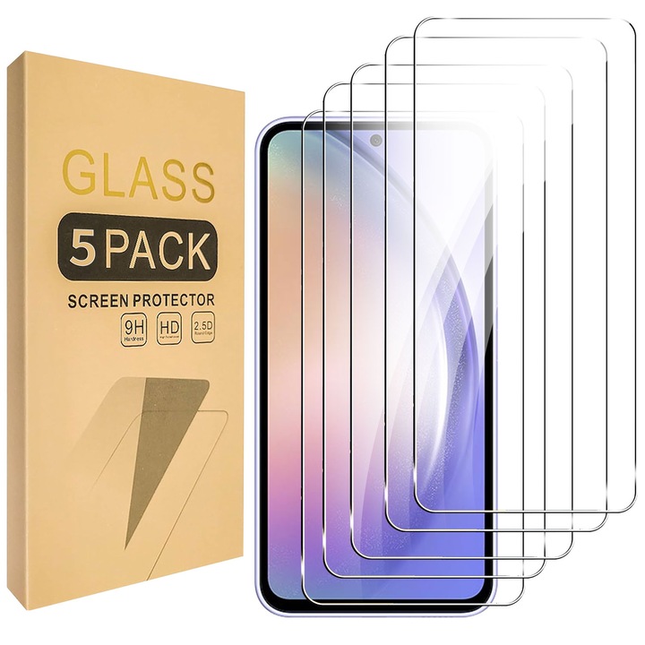 Set 5 Folii sticla compatibil cu pentru Samsung Galaxy A54/Galaxy S23 FE, Full Glue, Sticla Securizata, Duritate Militara, Ultra HD, Anti Zgarieturi, Anti Socuri