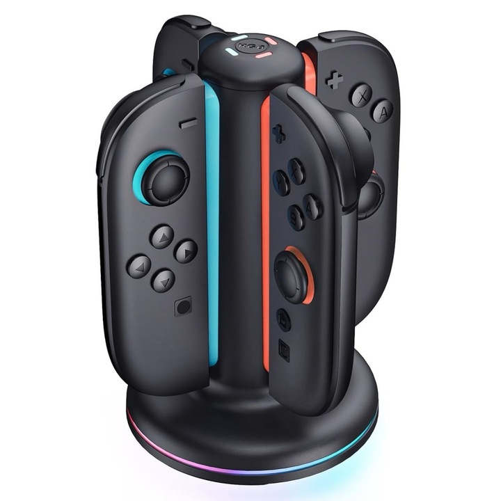 Statie Incarcare 4 in 1 pentru Nintendo Switch 2 – Dock Incarcare Rapida pentru 4 Controlere Joy-Con, cu Baza Magnetica si Ingreunata, Design Bidirectional, Indicatori LED si Protectie la Supraincarcare