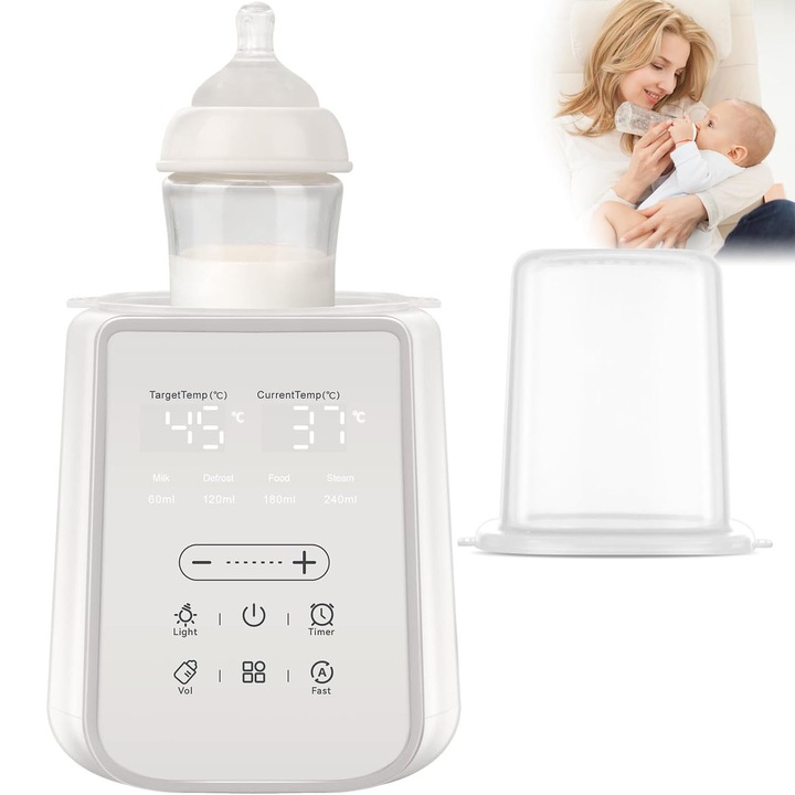 Incalzitor Biberon, Weluvfit, Q388, 11 in 1 Multifunctional, Temperatura Constanta 48H, Incalzire Rapida, Decongelare, Sterilizare cu Aburi, 24H Functie Programare, Afisaj LED, Ecran Tactil, Fara BPA, Prevenirea Arderii Uscate, Lumina de Noapte, Alb