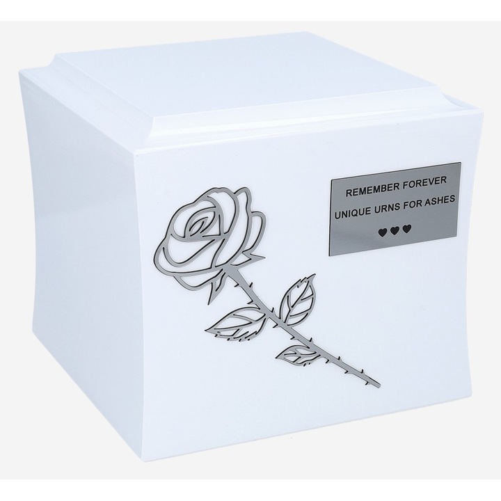 Urna funerara din lemn cu sicriu de incinerare cu trandafir pentru cenusa Remember Forever