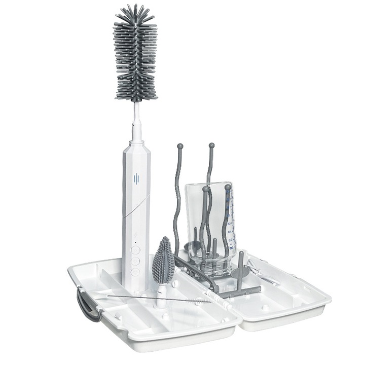 Perie electrica pentru biberoane BOMSTOM, set 7 in 1, 1200mAh, 14x5x24.8cm, gri