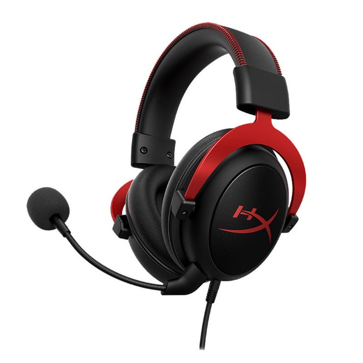 Геймърски слушалки HyperX Cloud II, 7.1 съраунд звук, 53 мм драйвери, подвижен микрофон с шумопотискане, сертифицирани за Discord/TeamSpeak, мемори пяна, съвместими с множество платформи, черни/червени