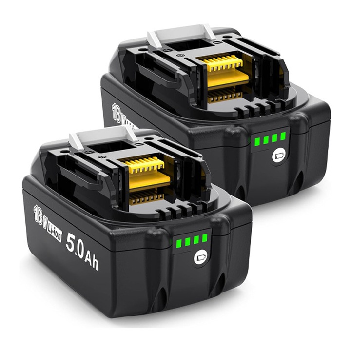 Комплект от две батерии, Rqiurpn, резервна батерия 18 V 5000 mAh, съвместима с батерии Makita 18V BL1860 BDF453SHE BDF454Z BHP452 BML184 BML185 BST221Z BTDW251Z, с LED индикатор, черни