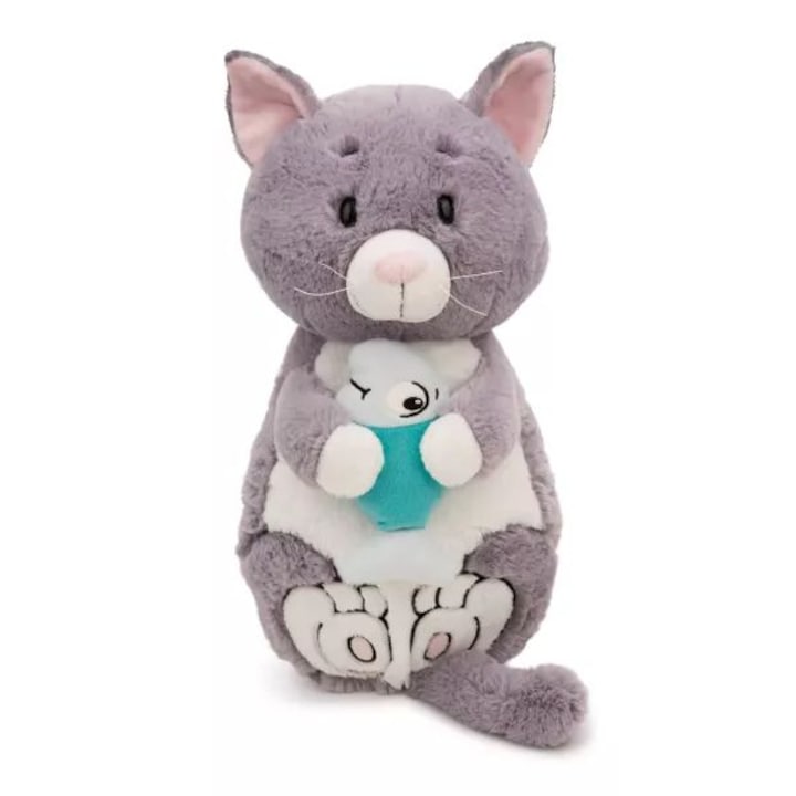 Nici: Сива плюшена котка и риба - 40 x 20 см