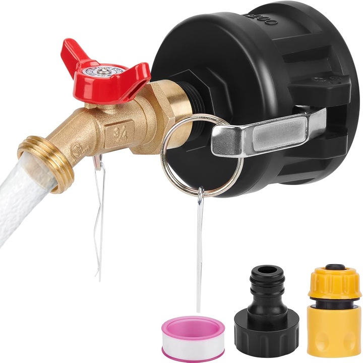 Adaptor IBC, rezistent la acizi si alcali, set robinet cu, si evacuare furtun, alama, Cu filet exterior 3 / 4"
