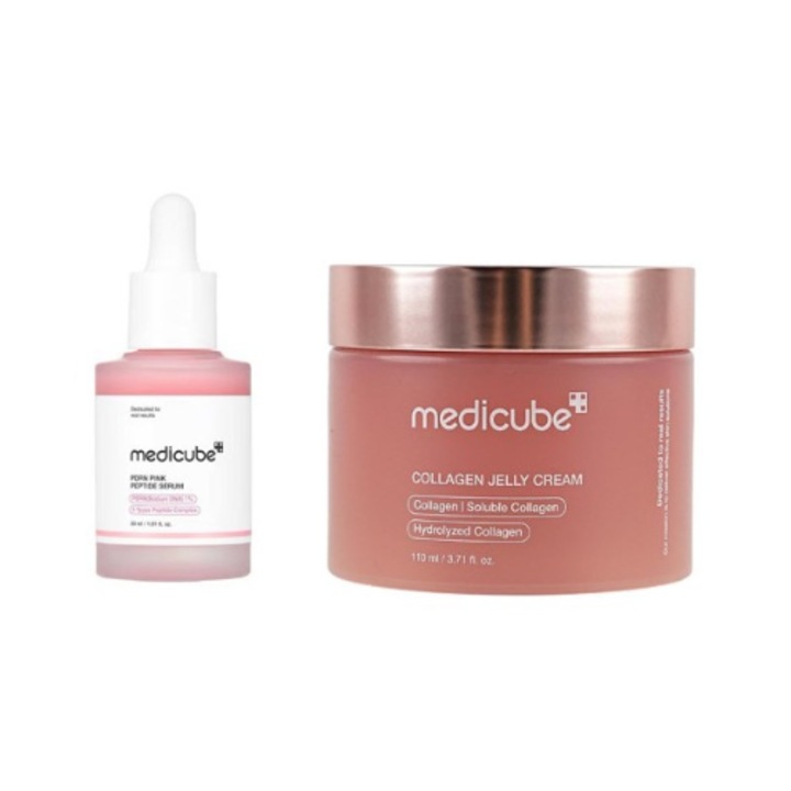 Medicube Hidratáló és fehérítő szett, 2 db, Rózsaszín Peptid Kollagén Ampulla Esszencia 30mL, Zselés krém 110ml